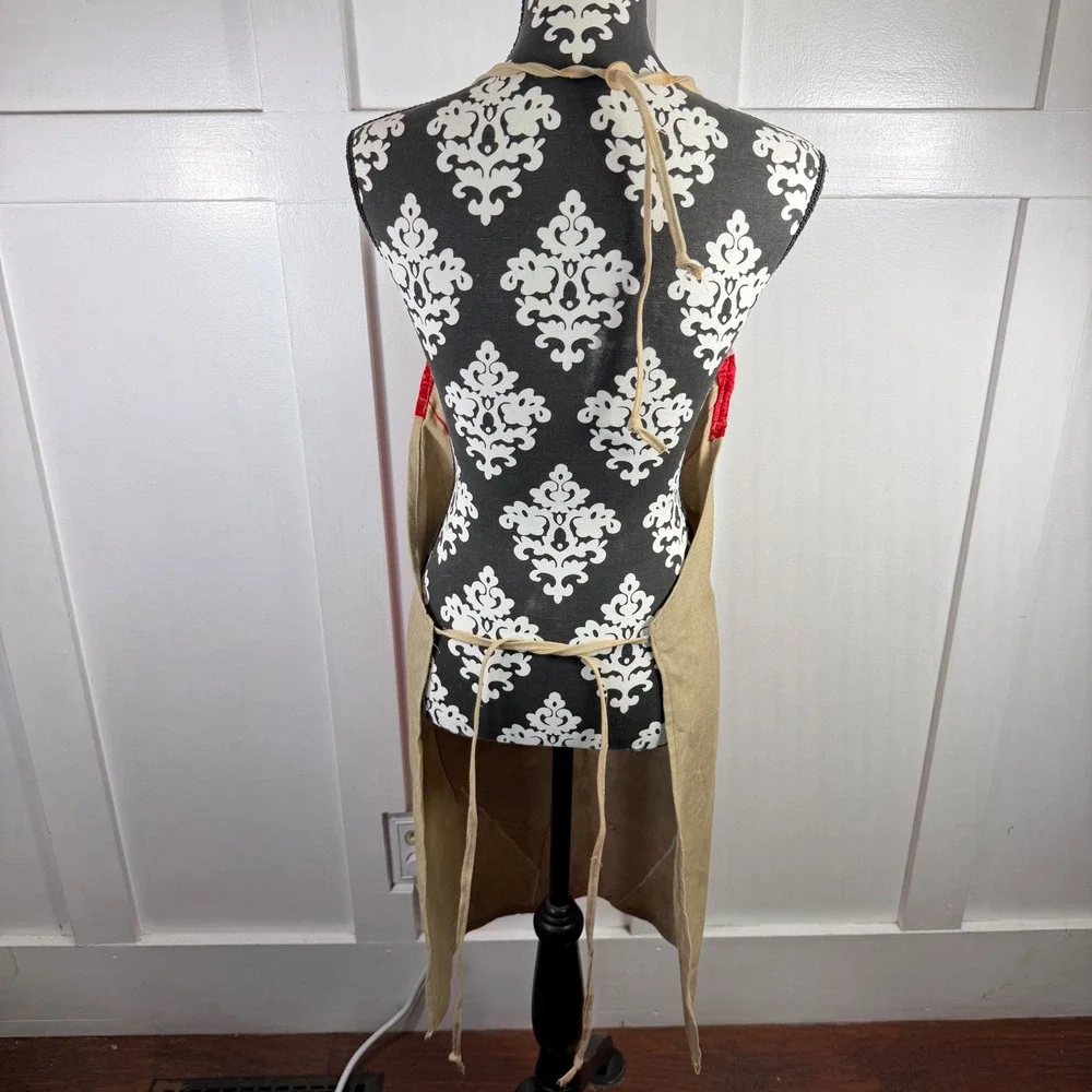 Novelty Burlesque Showgirl Kitchen Apron Red Sequin Fringe Pinup Kitschy Tan